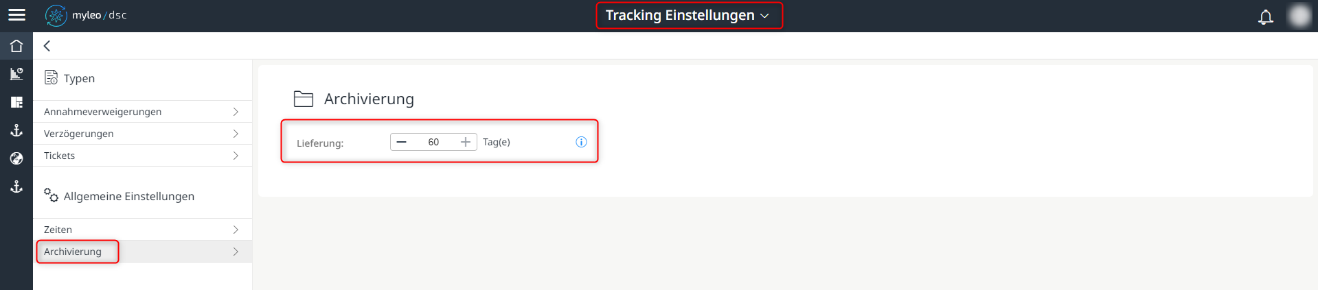 Festlegen der Anzahl der archivierten Lieferungen