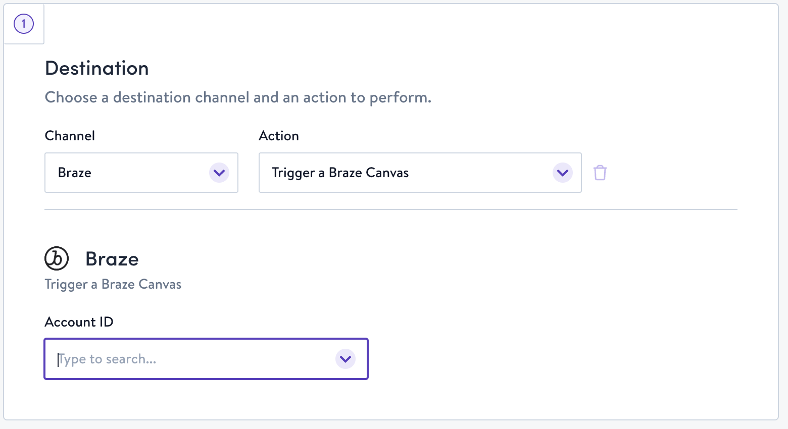 From the Account ID drop-down, select the Braze account you want to trigger from.