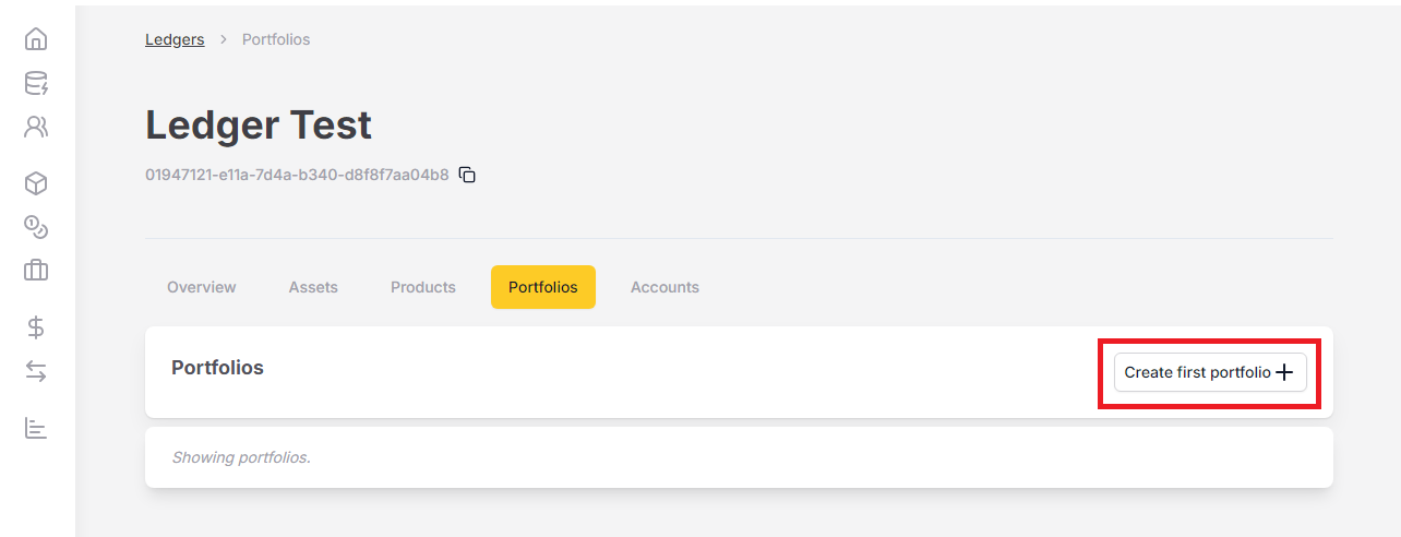 Figure 1. The button to create the first Portfolio of the Ledger.
