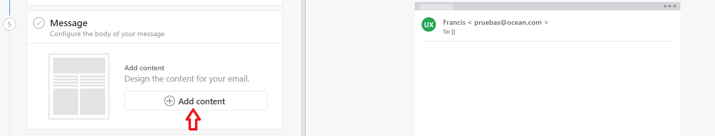 Email add content button