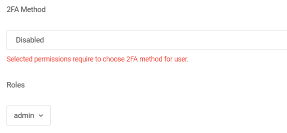 Screenshot of the 2FA Method error notification