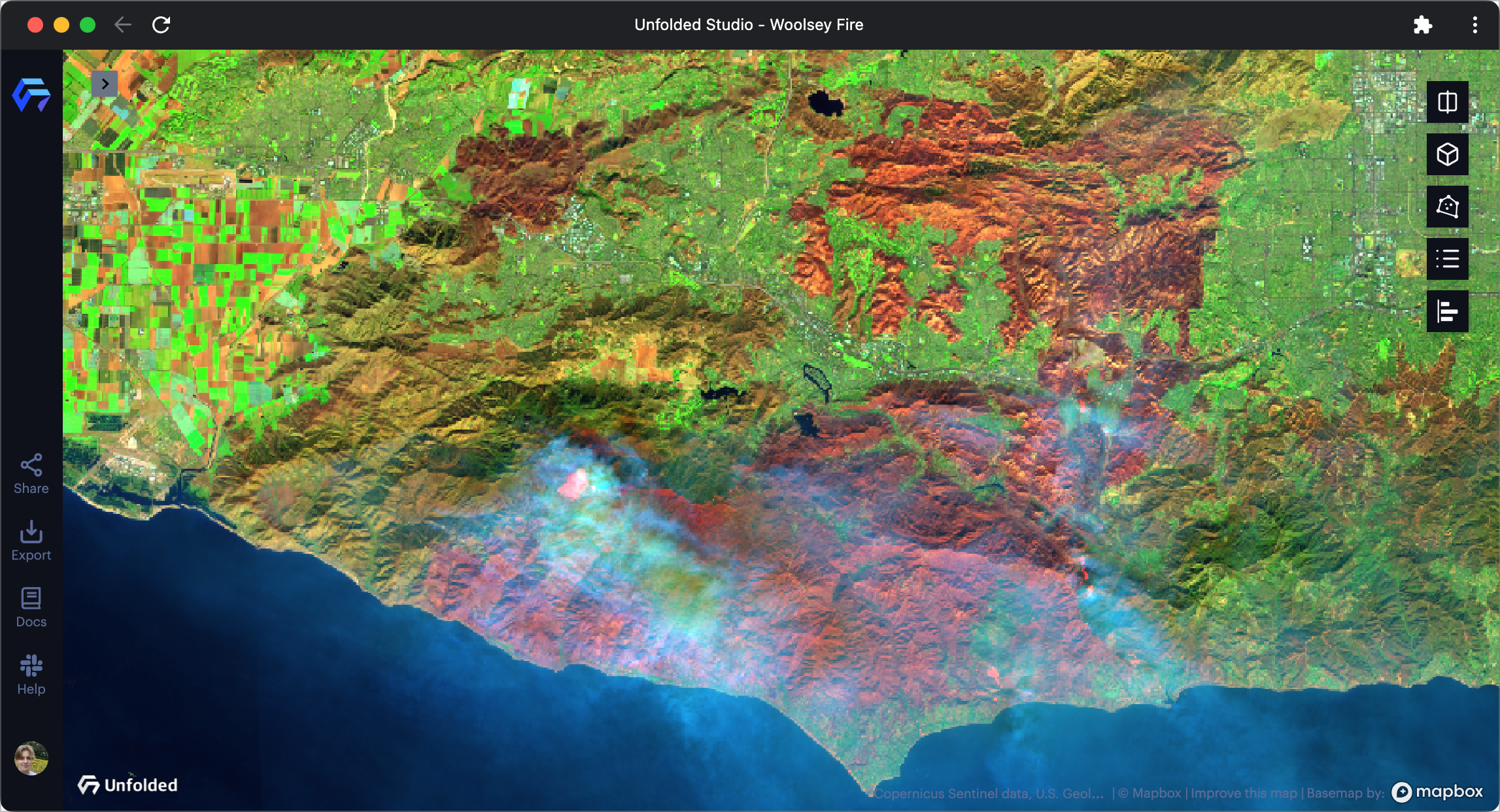 Woolsey Fire on November 10th, 2022. Provided by Sentinel-2, MSAVI preset.