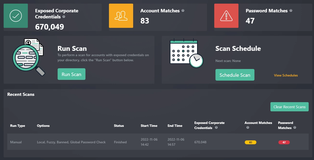 Dashboard Recent Scans