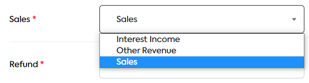 A dropdown list displaying nominal accounts that can be used to map **Sales**.