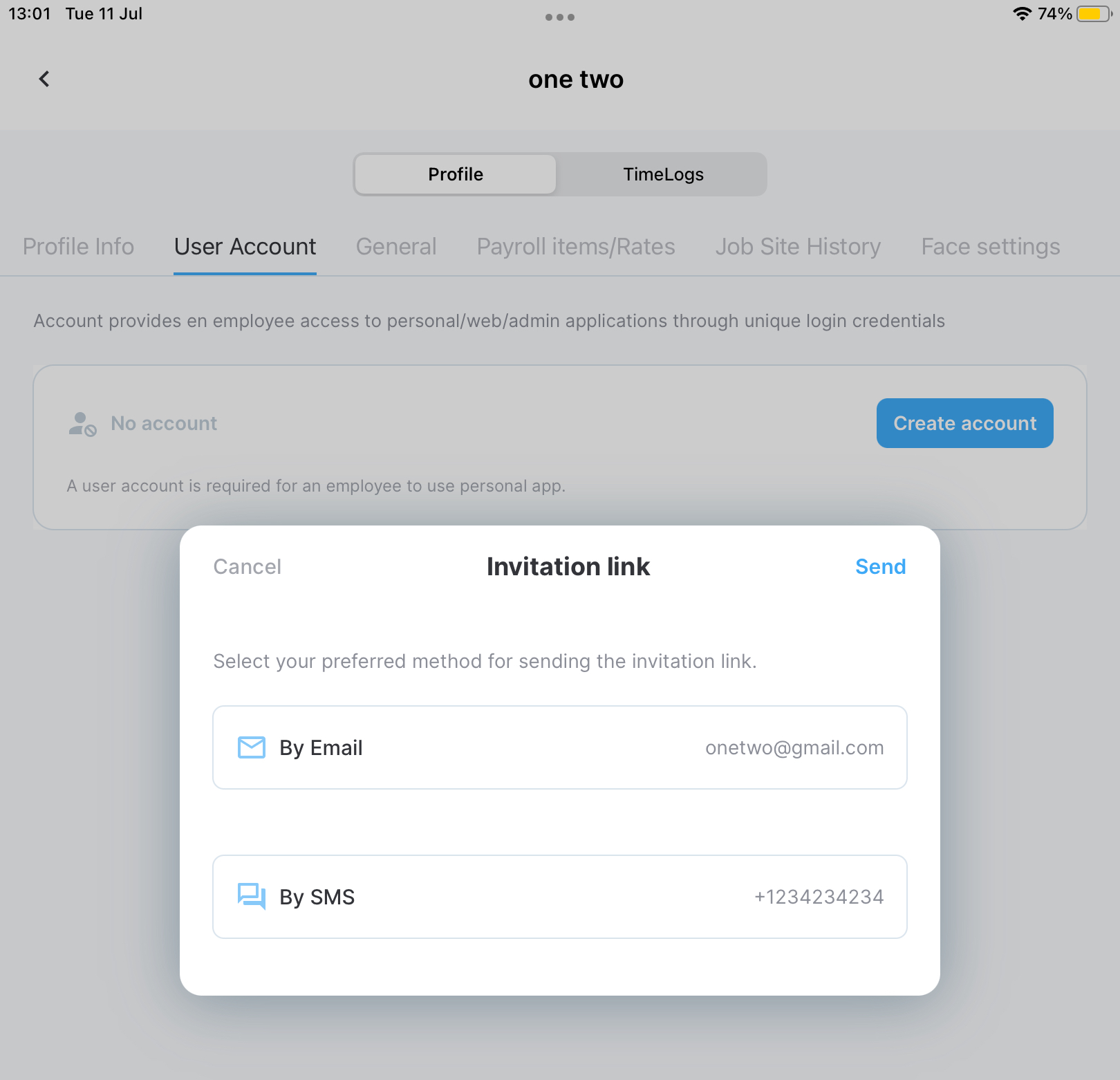 Selecting a user account activation method