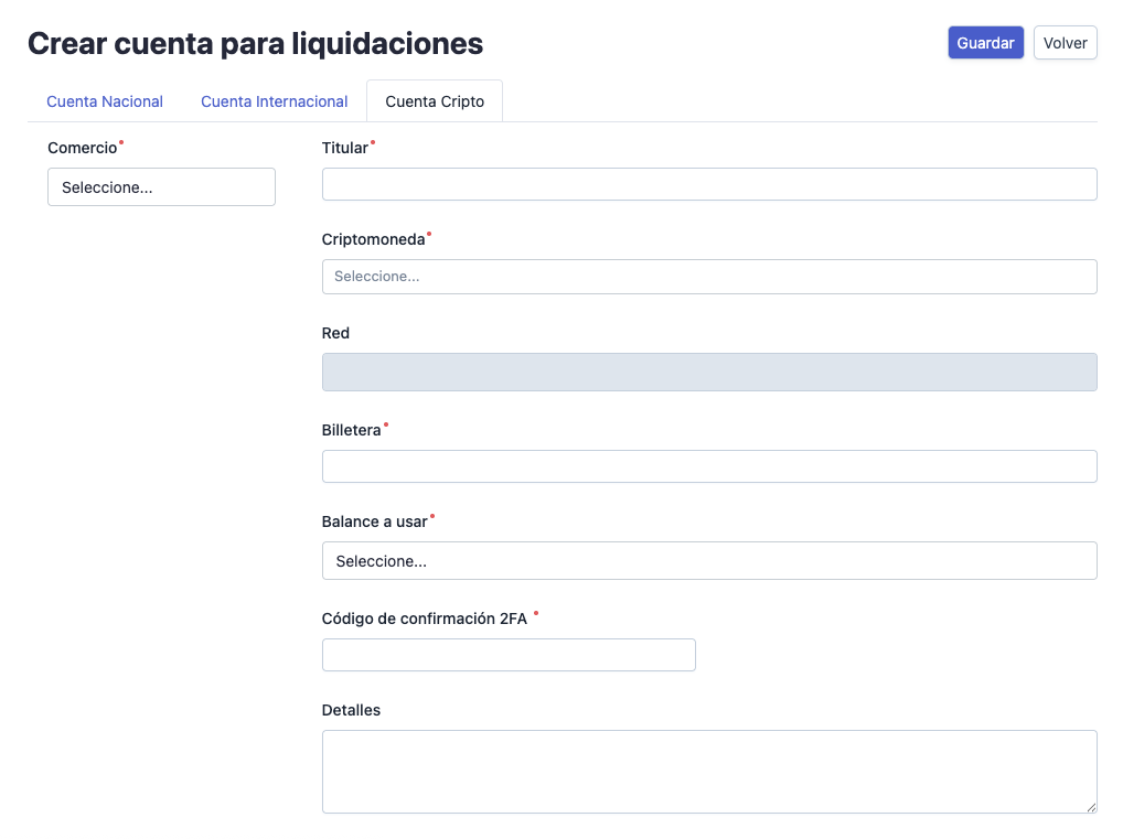 Formulario cuenta cripto