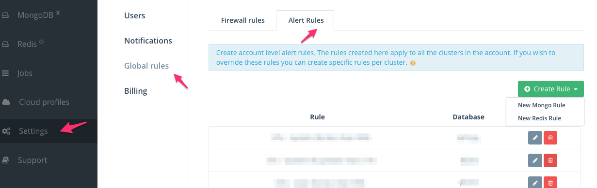 Create Account Alert Rules for Redis™