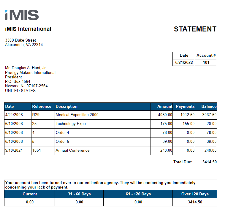 Viewing the Account Statement Attachment report example