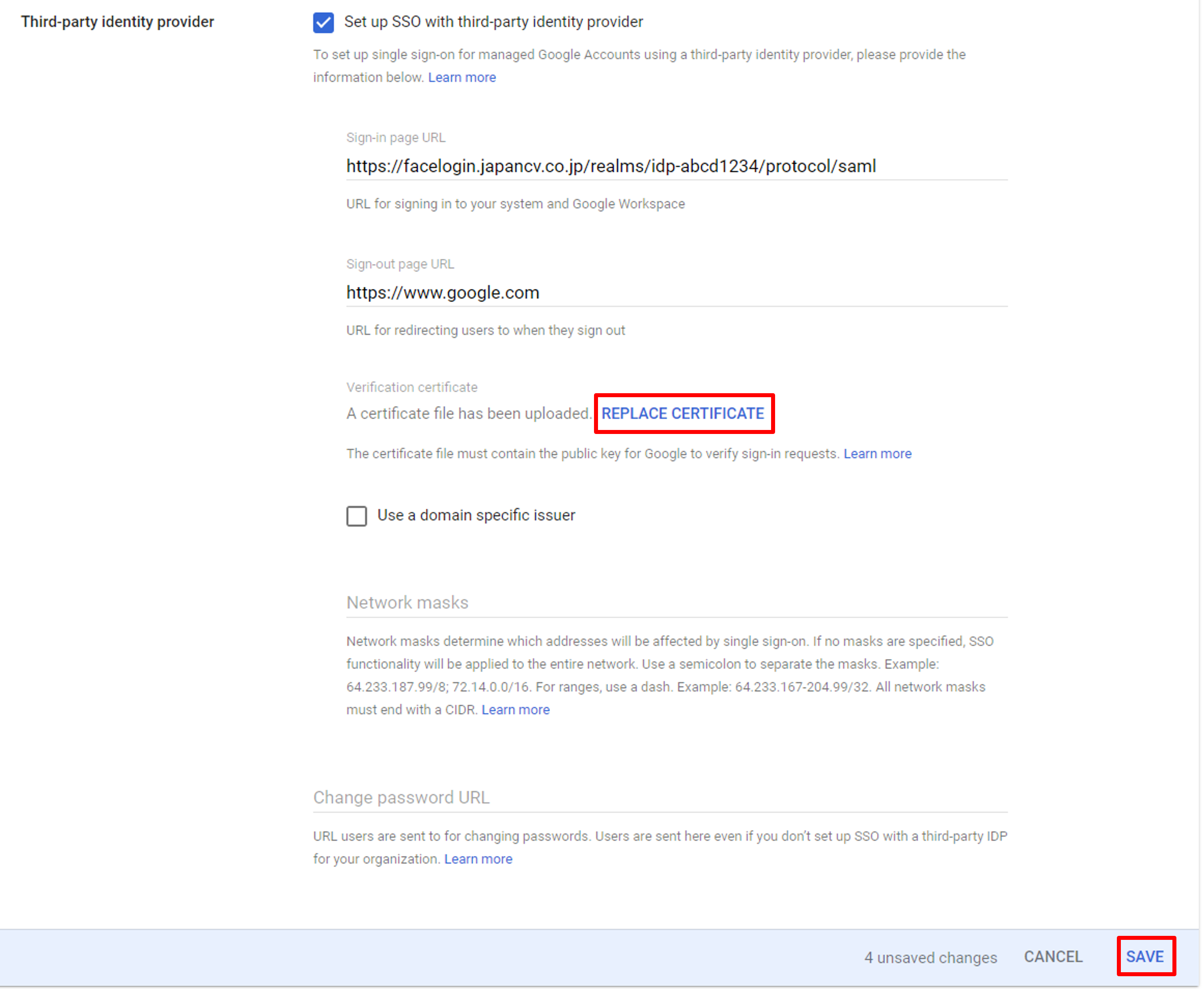 Save Google SSO settings