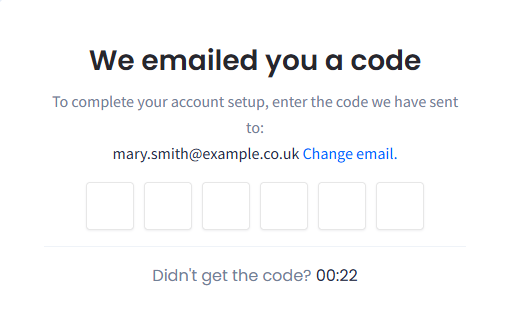 Screenshot with entering verification code