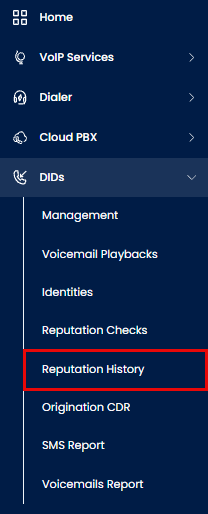 Screenshot of the DIDs> Reputation History tab