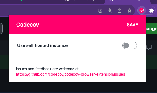Users will self-hosted installations of Codecov and GitHub will need to enable self-hosted by toggling the "Use self hosted instance" setting in the Settings Panel