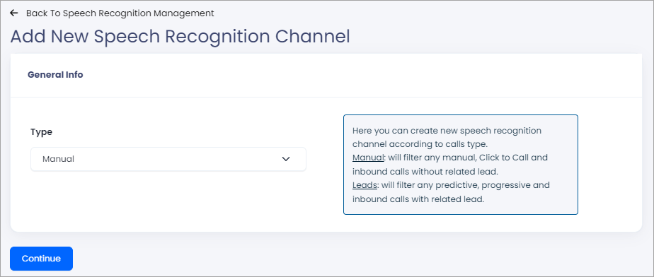 Screenshot of adding a speech recognition channel