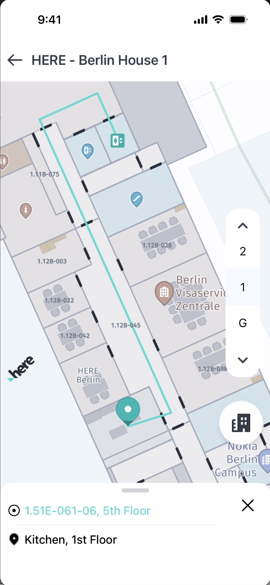 Indoor route at HERE Berlin office.
