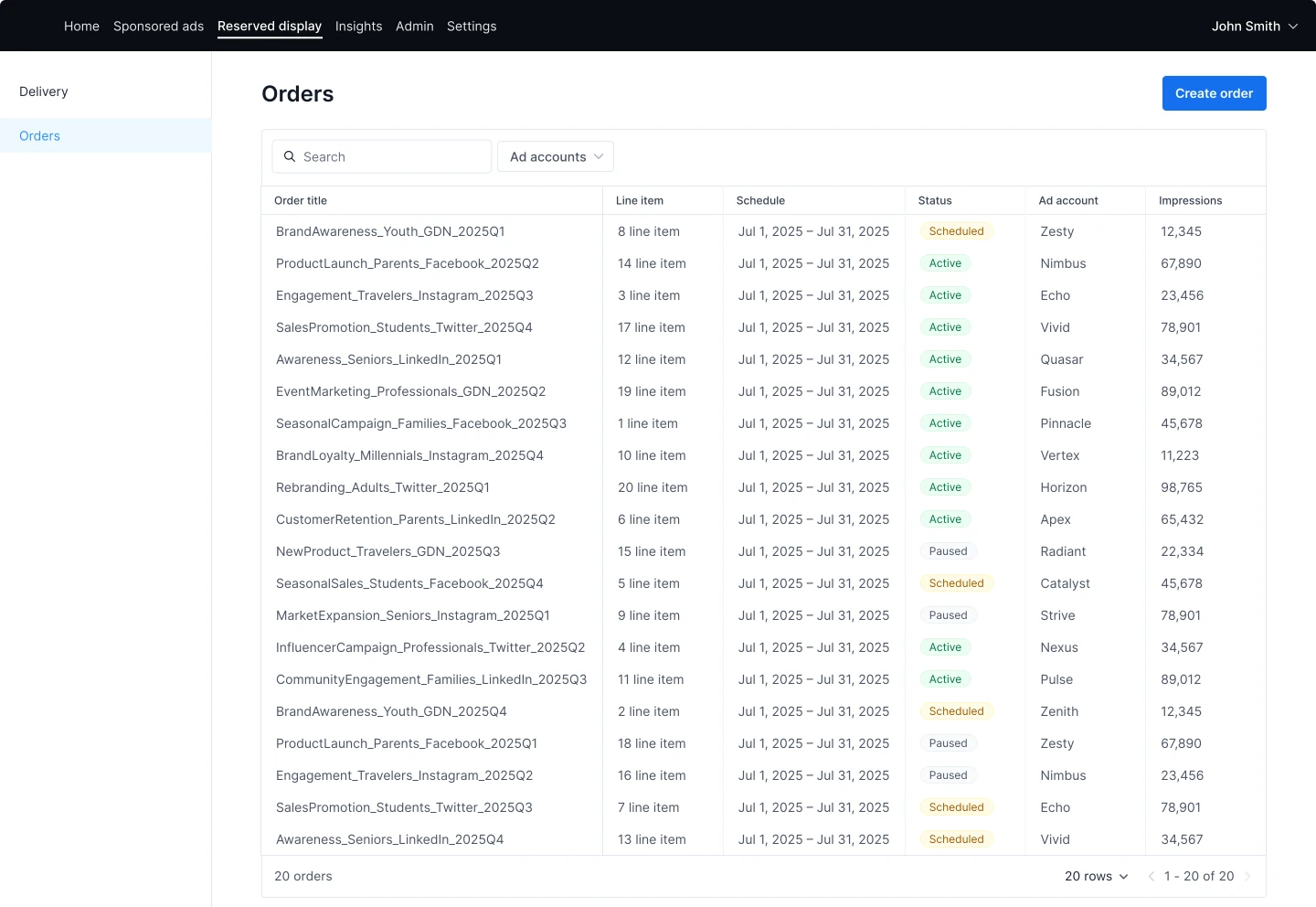 Reserved Display Orders