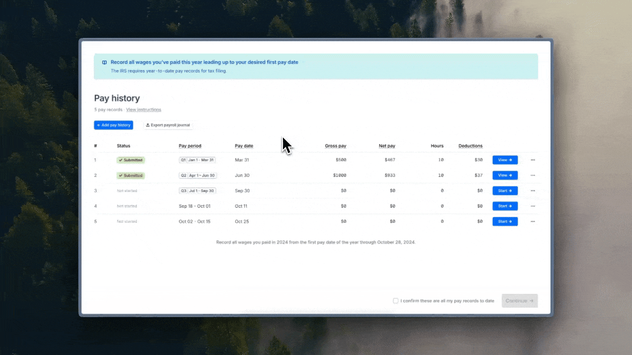 A recording of a customer adding pay history themselves through the Component for [Company Pay History](ref:company-pay-history).