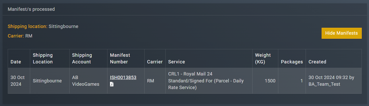 Viewing manifest details