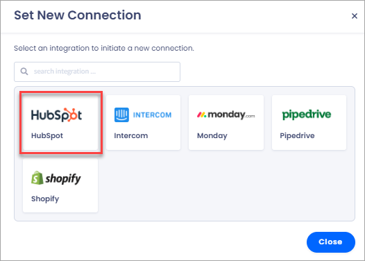 Screenshot of the screen with setting new HubSpot connection