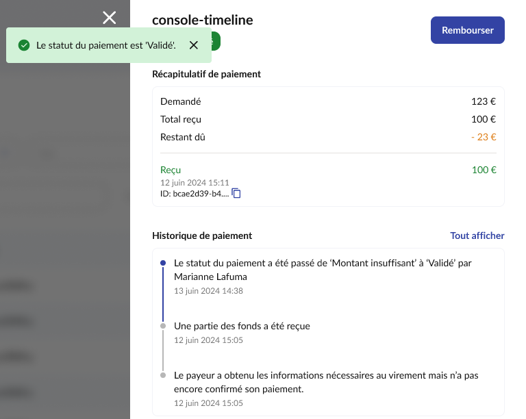 Payment details partial validated toast
