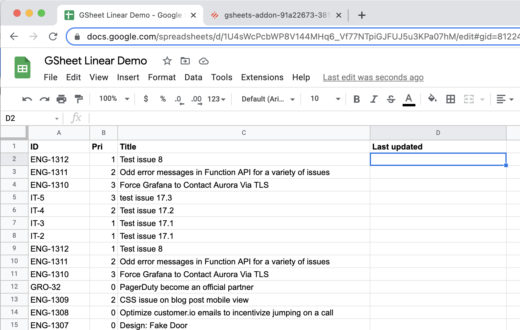 Updating Linear issues from Google Sheets 1710