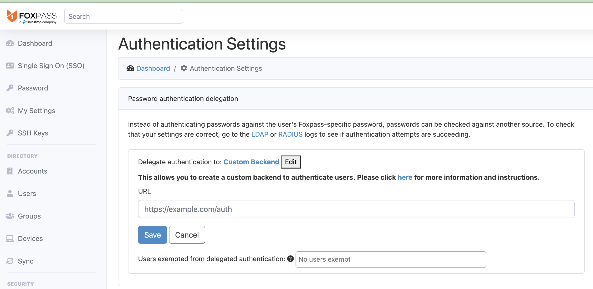 Select Custom backend and enter URI