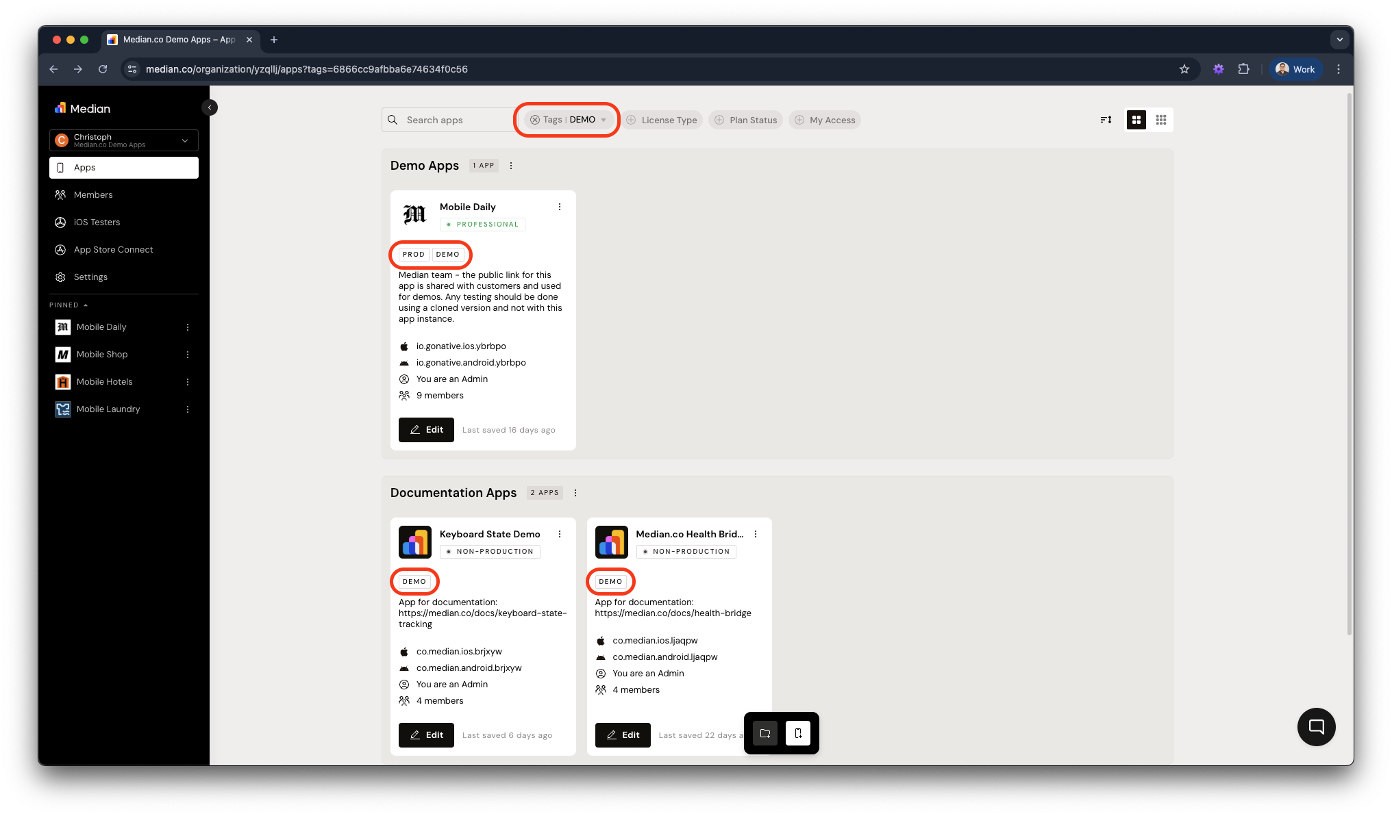 Median App Studio - Tag Filter