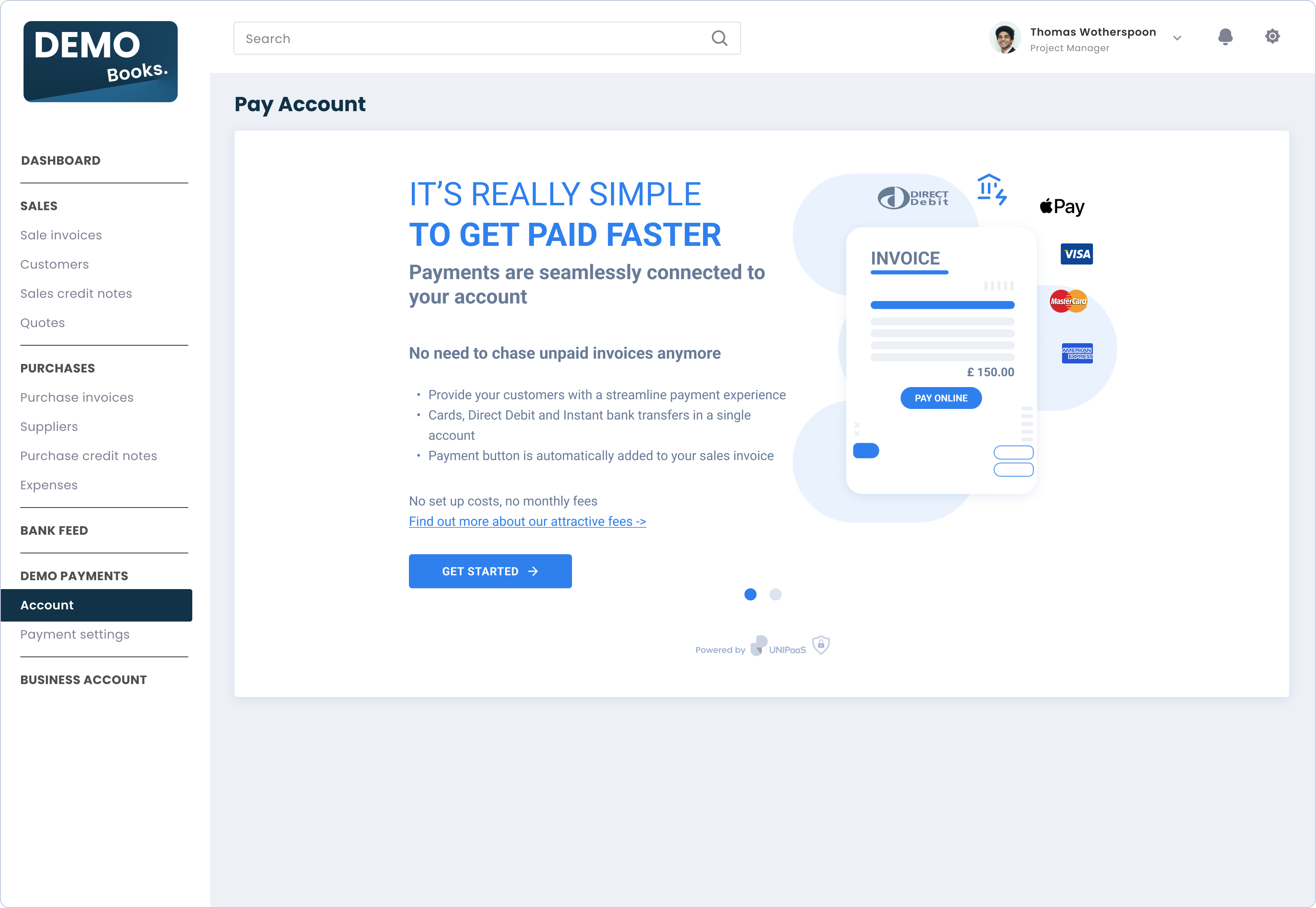 Example of the Pay portal UI web-embed in a zero state 