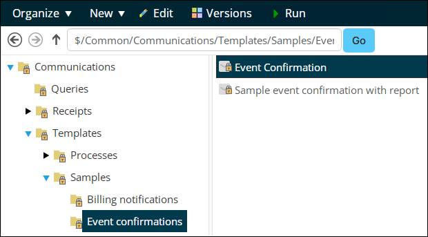 From the templates > samples > event confirmations folder, copy the event confirmation template.