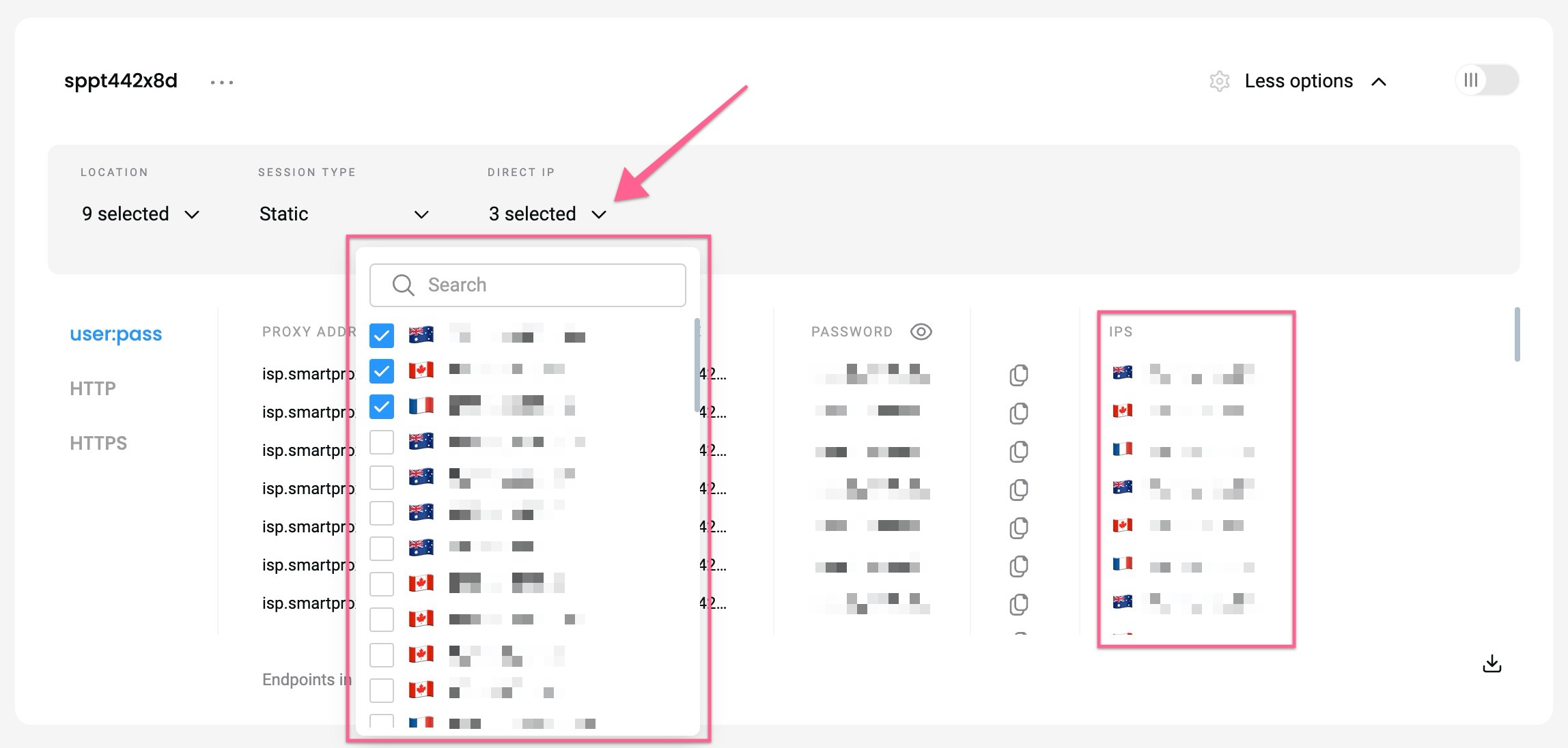 Specific IP selection as a **direct IP** parameter.