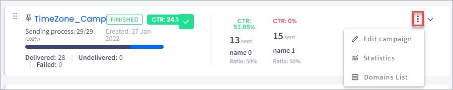 Screenshot of the SMS delivery statistics controls