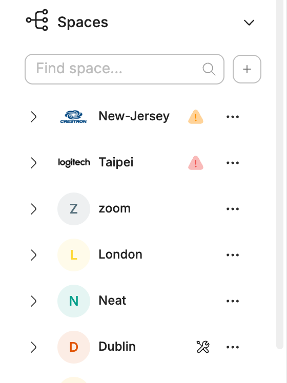 Add a new space from the Spaces tree.