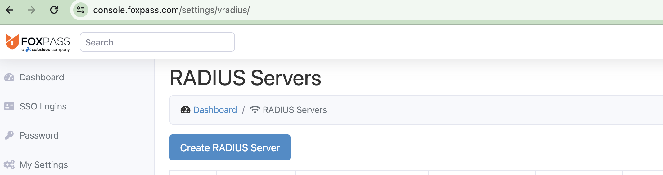 RADIUS Servers page