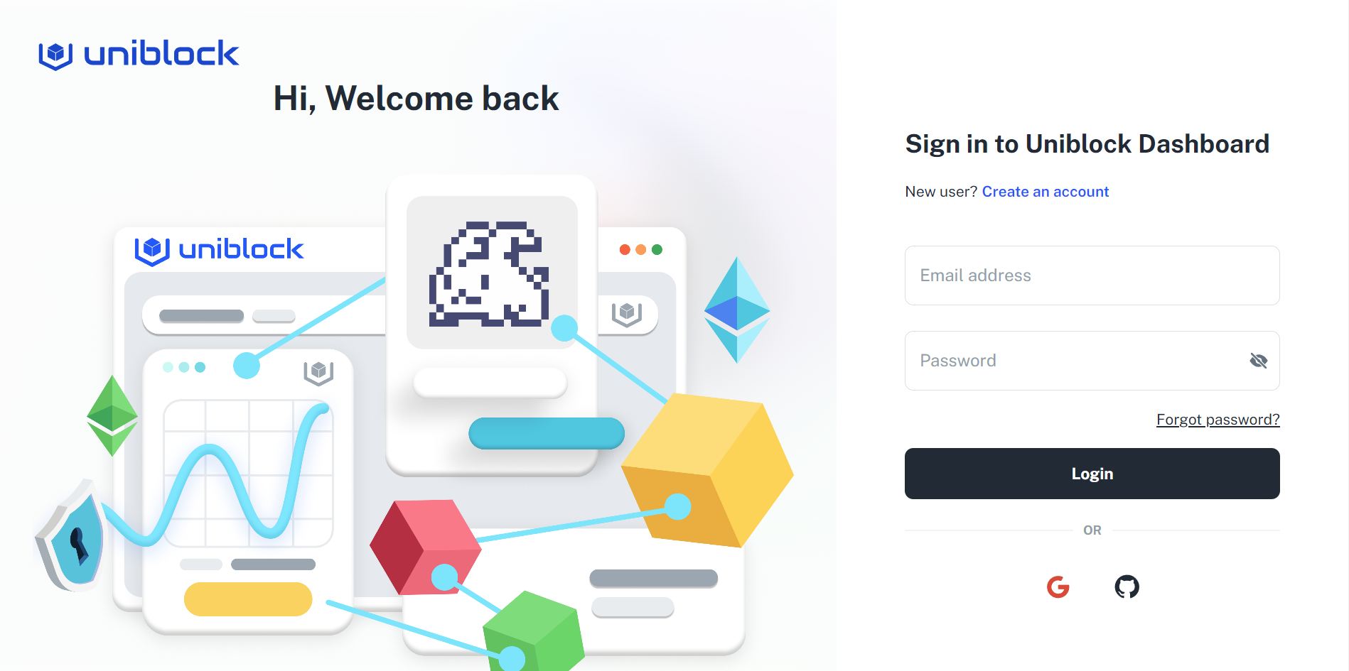 Uniblock's Dashboard Login Page