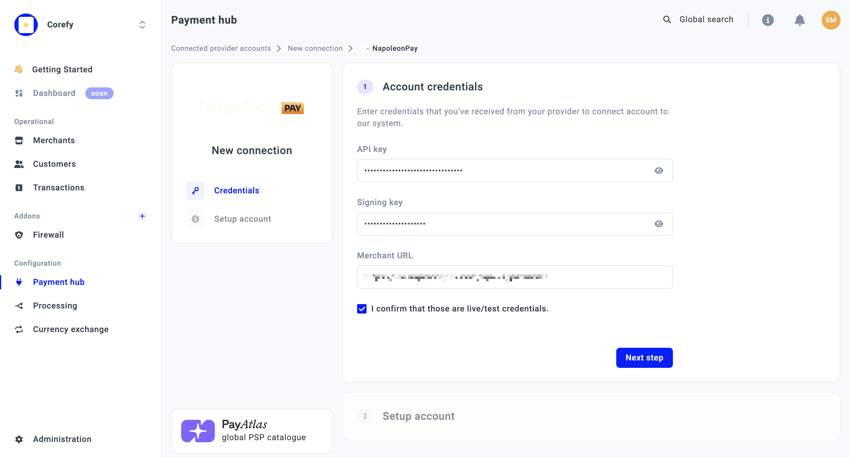 Provider connection form - Step 1