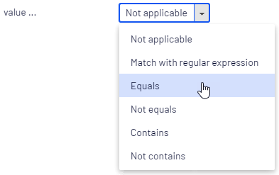 Screenshot of the condition operator drop-down with options like Equals, Not Equals, Contains, and Not Contains where editors define the condition for displaying a form step