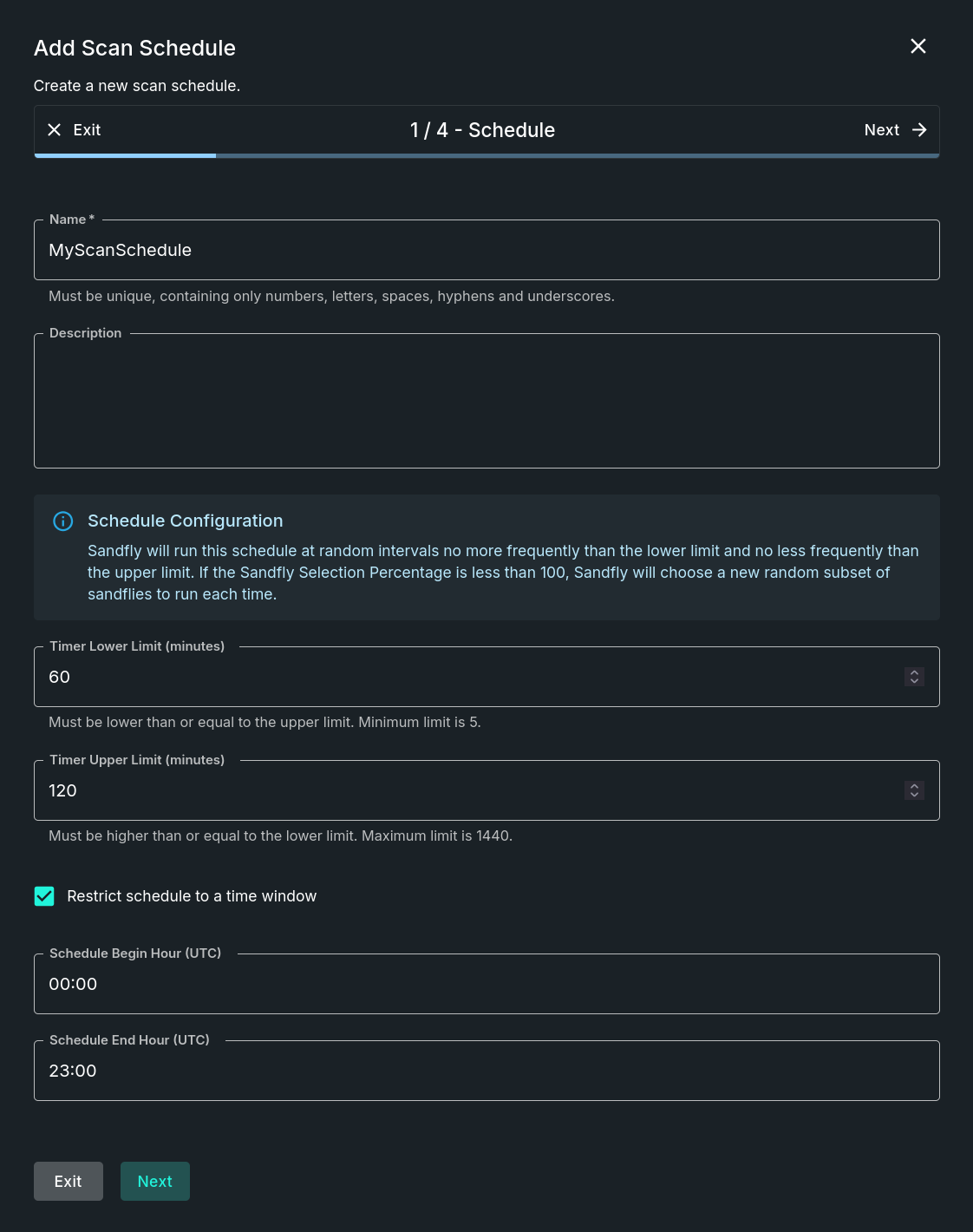 Add Scan Schedule - Schedule Step