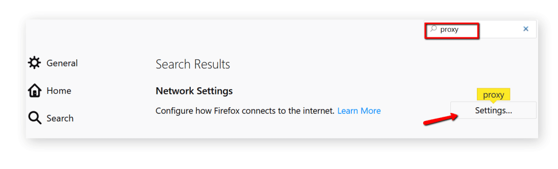 Firefox proxy network settings
