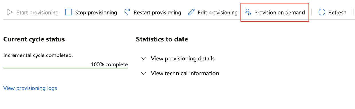 The Provision on Demand option in Microsoft Entra ID.