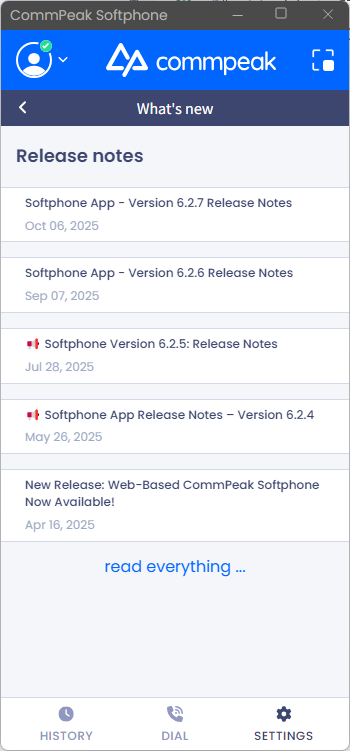 Screenshot of the Updates section