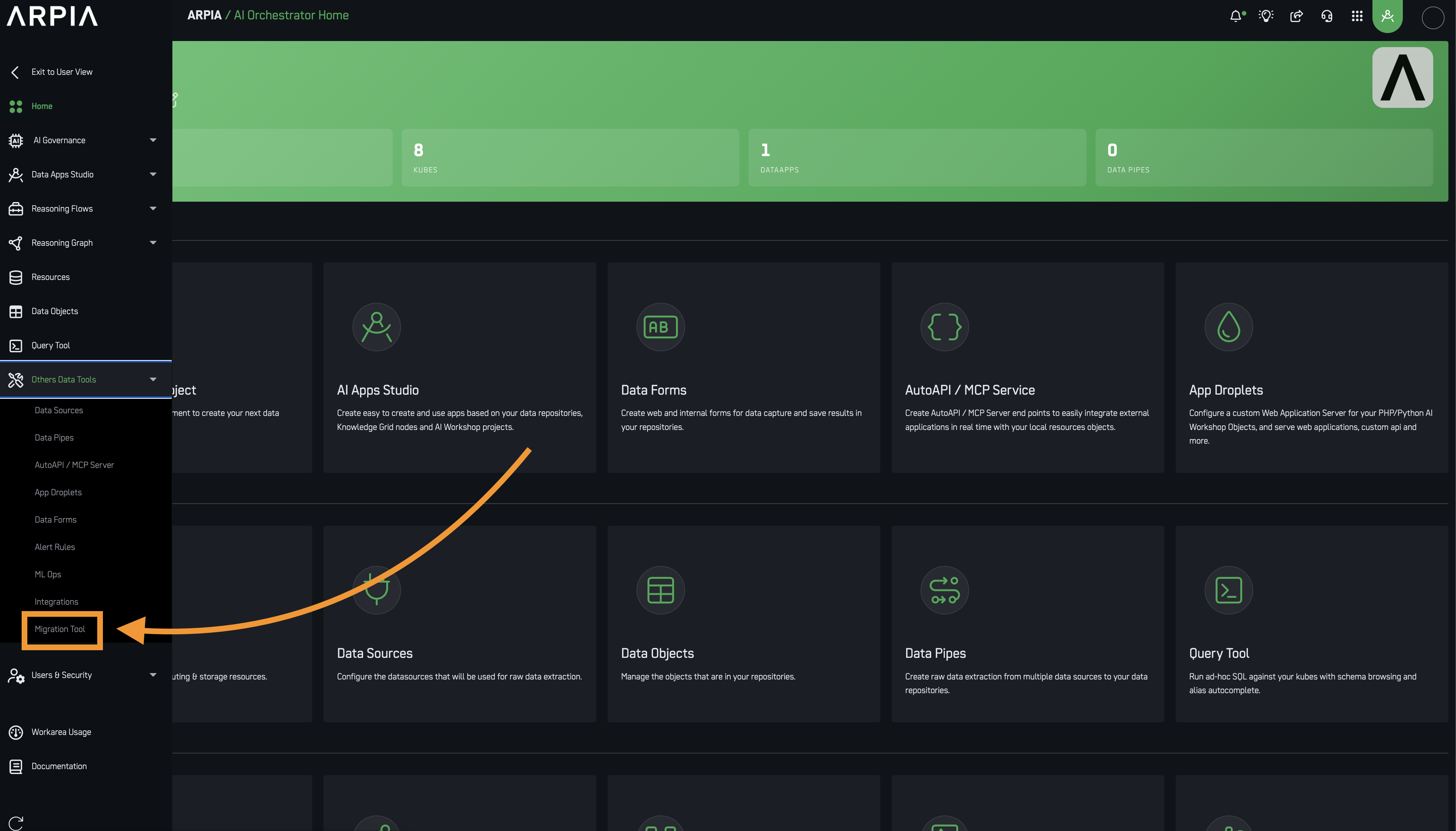 Workarea Migration Tool interface