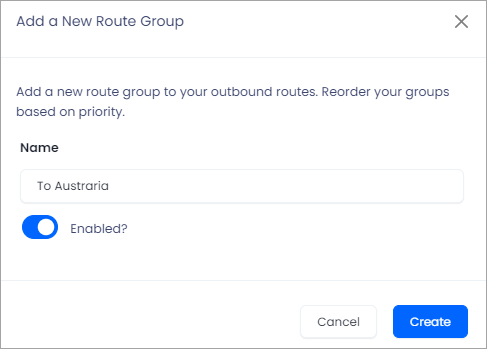 Screenshot of adding a route group