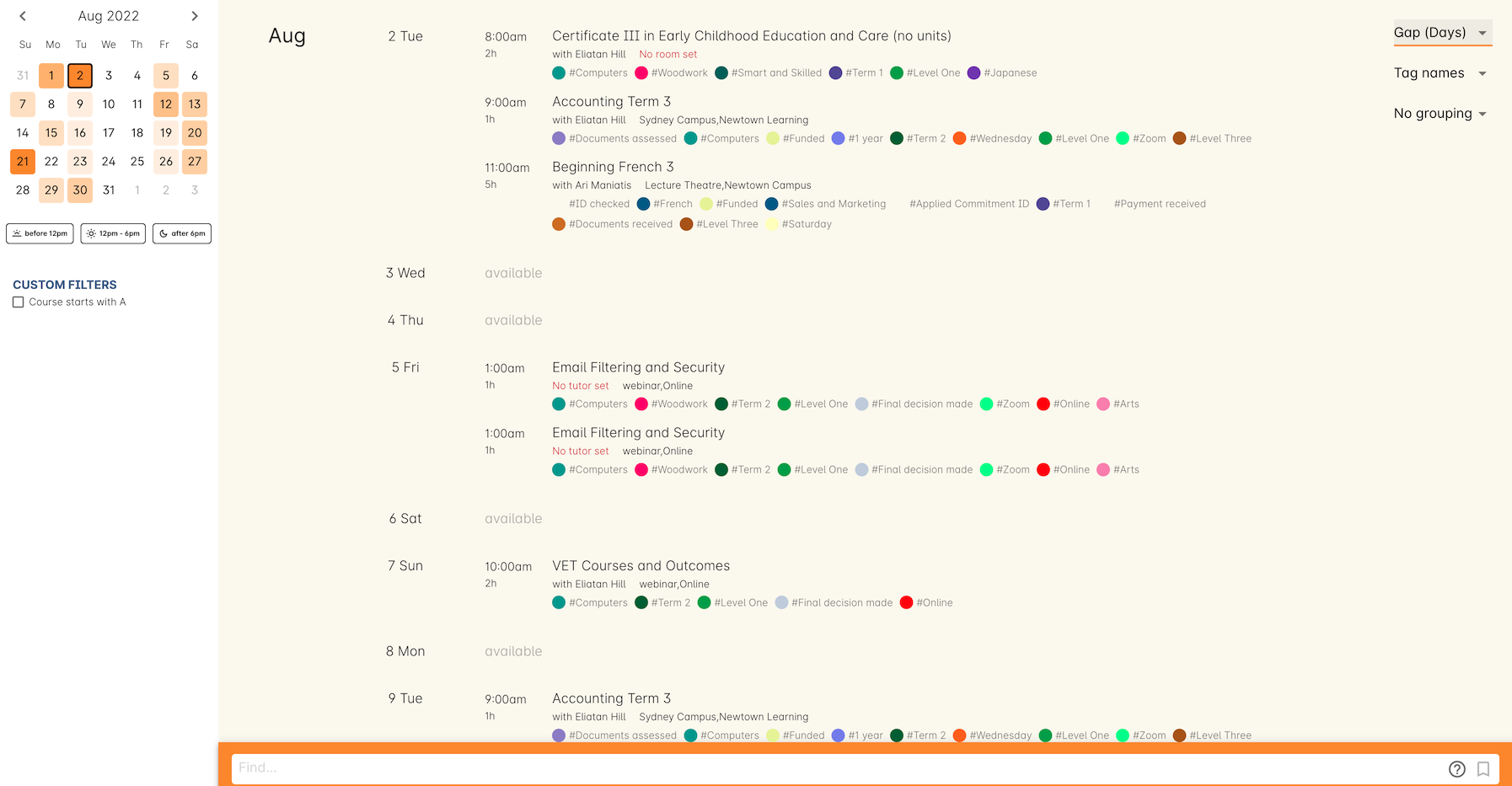 Figure 373. The Timetable in Gap (days) view mode