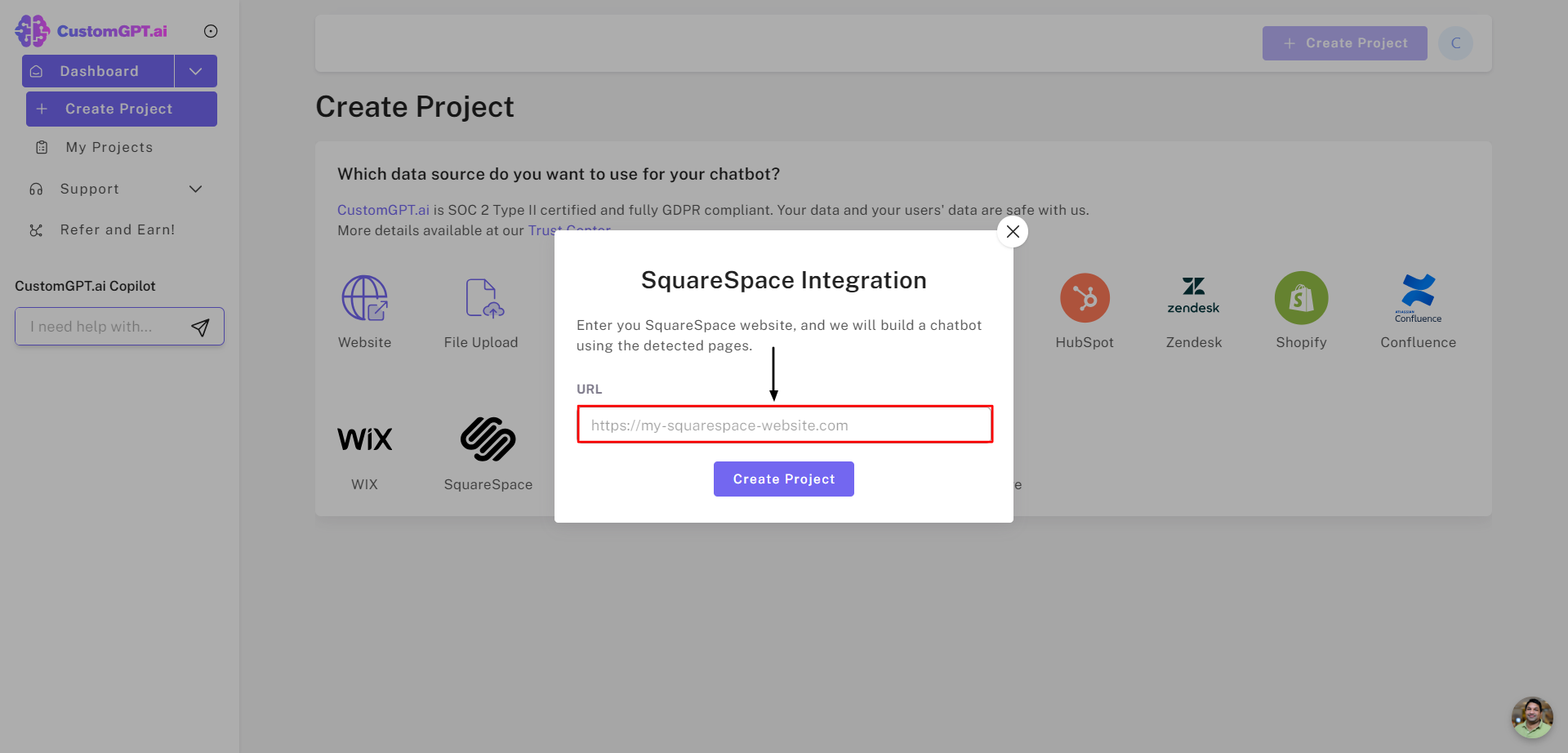 SquareSpace website URL