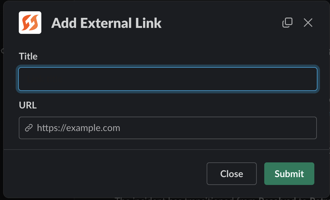 Add external link Modal in Slack