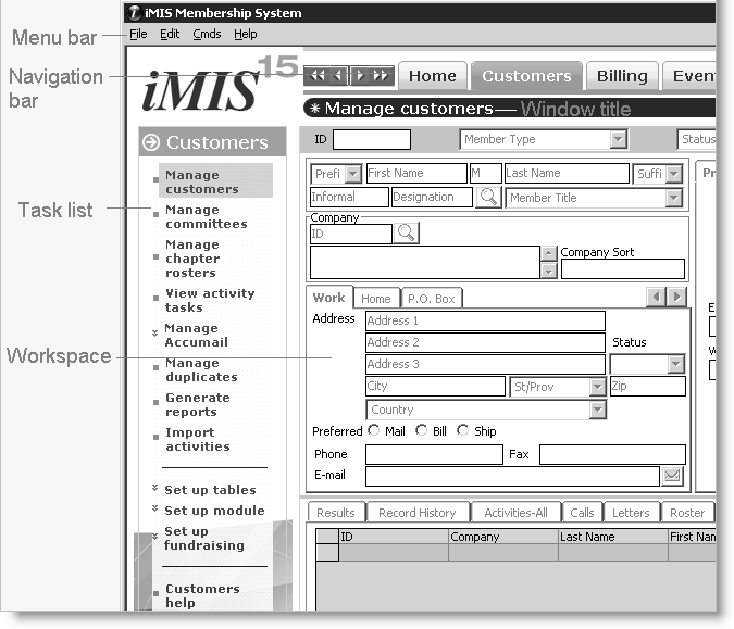 An example of the iMIS interface