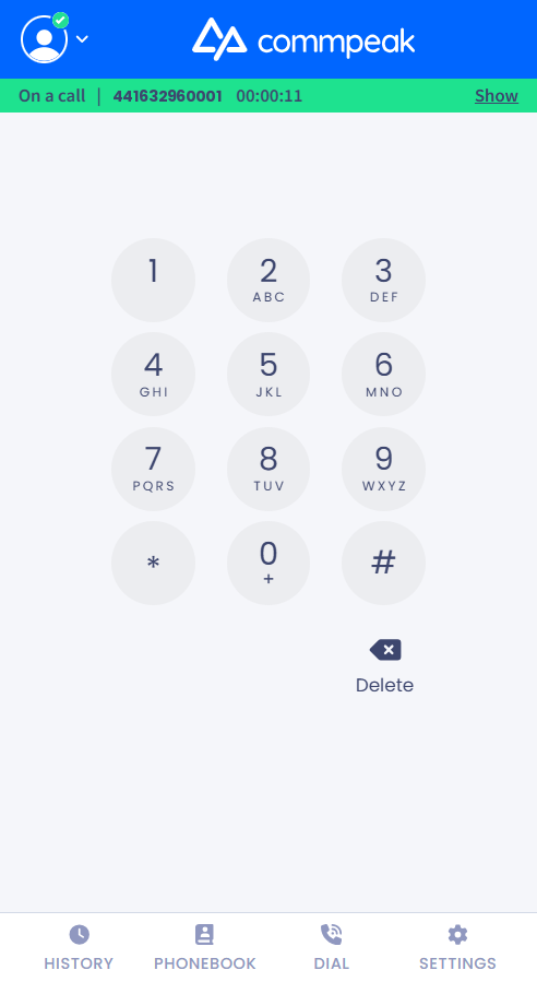 Screenshot of the keypad during a call
