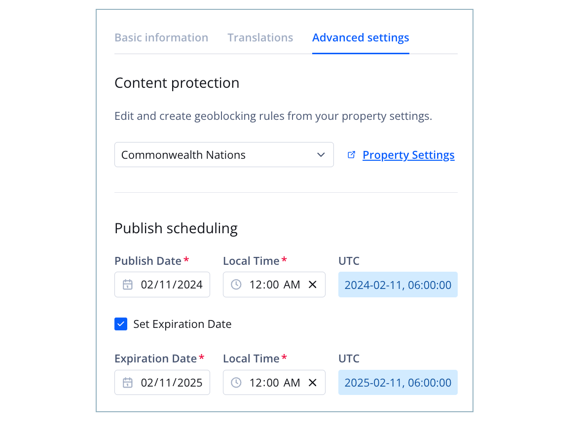 Advanced Settings tab