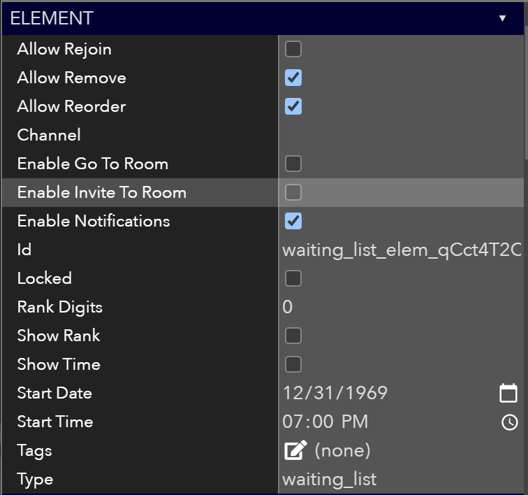 Screenshot of the element settings for waiting list in ohyay