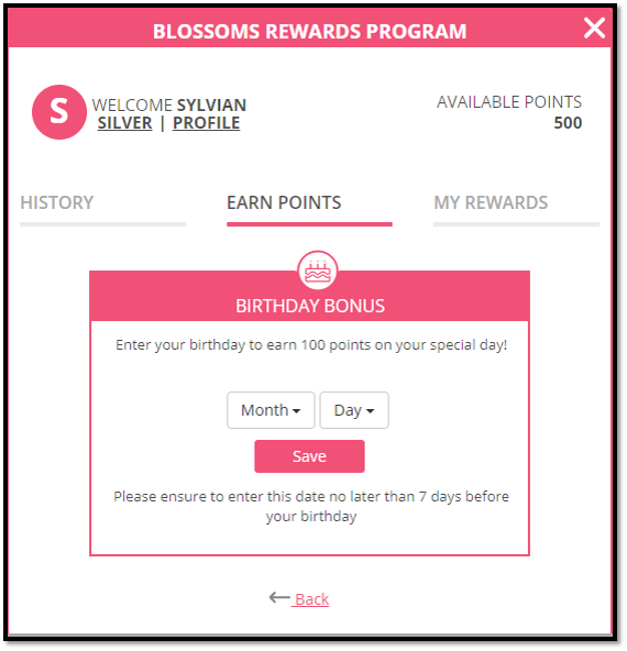 earn points dashboard