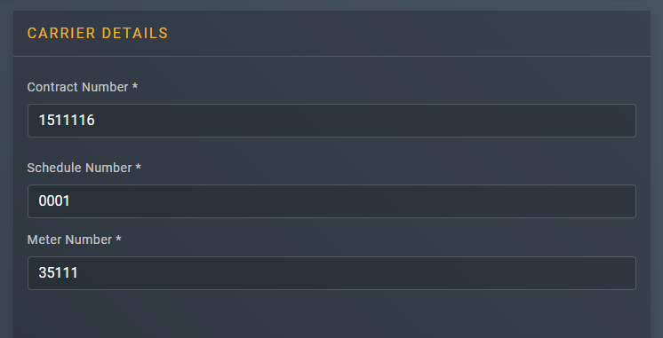 Entering carrier details